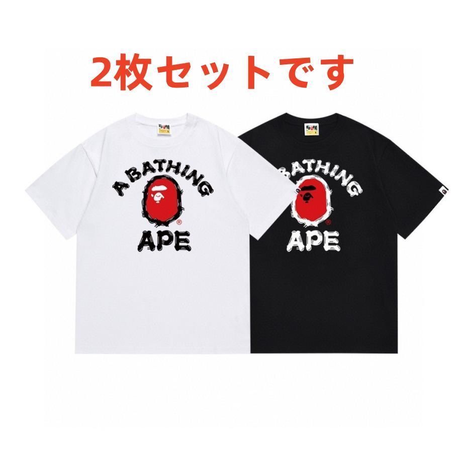 新品 A BATHING APE 半袖 男女兼用 特価値 アベイシングエイプ アベイシングエイプ Tシャツ ホワイト ブラック*赤 黑+白 2枚 -  メルカリ