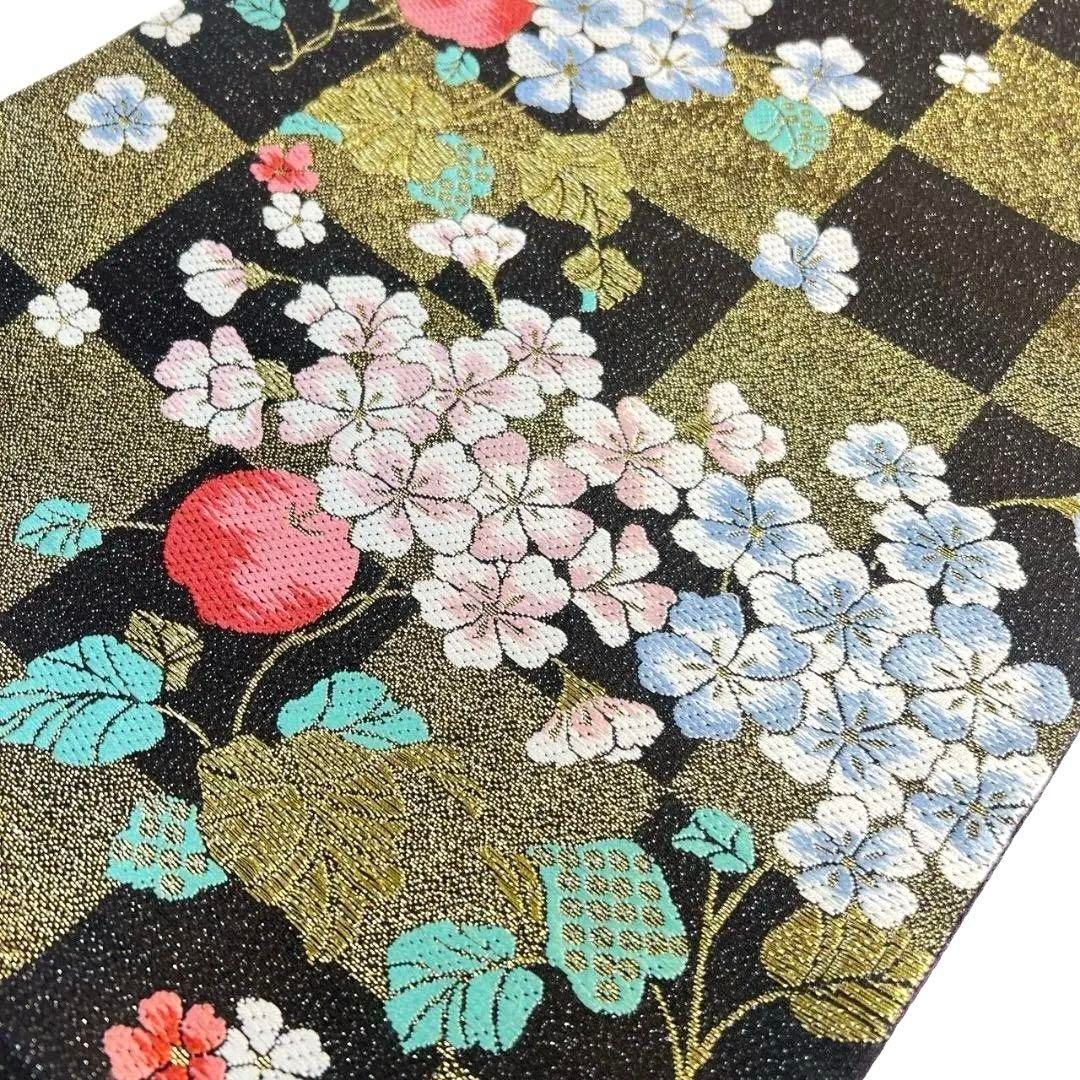 大人も着やすいシンプルファッション 市松模様 メルカリ - p 035a 着物 振袖帯 袋帯 金糸 桜桃 花模様 着物・浴衣