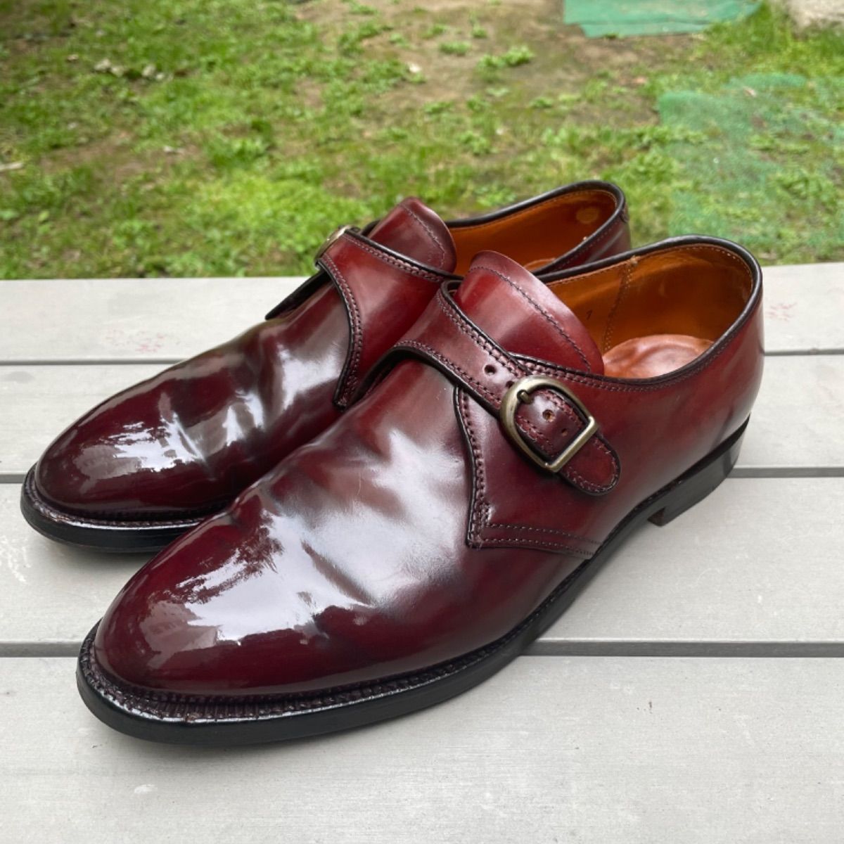 Aldenオールデンコードバン モンクストラップ 7 バーガンディSHIPS別注 至極コードバン Alden オールデン バーガンディ モンクストラップUS7.5
