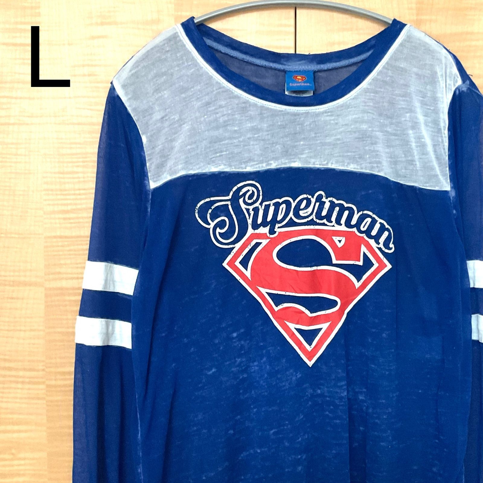 メルカリshops Us古着 L Kids スーパーマン Superman ロゴマーク ブルー