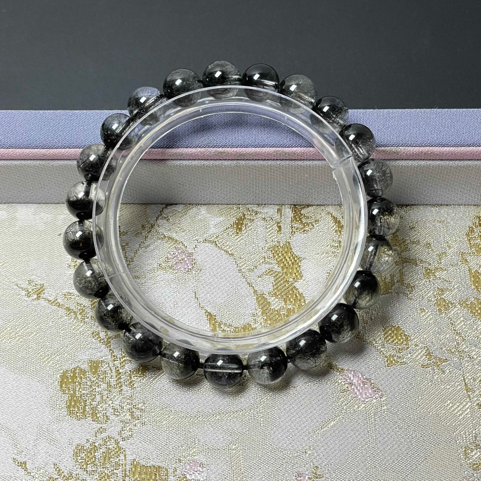 天然水晶☆【ブラックルチル】☆黒針ブレスレット 天然石B 7.9-8.2mm 