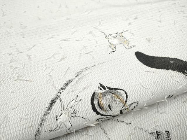 平和屋着物○九寸開き名古屋帯 髭紬 鳥獣戯画 瓢箪文 金彩 正絹