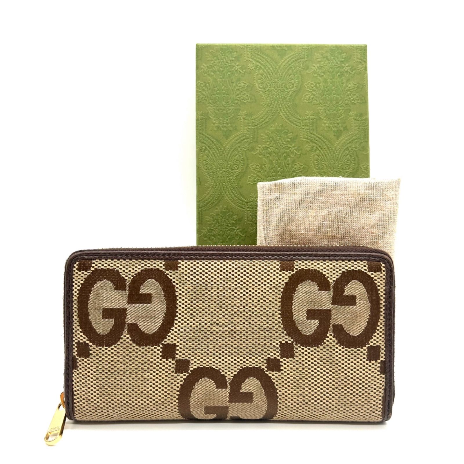 GUCC グッチ GGジャンボ ラウンドファスナー 長財布 財布 GG ベージュ キャンバス 699316 レザー メンズ レディース ユニセックス ウォレット ブラウン ゴールド金具 GG柄 wallet blown mens ladies canvas