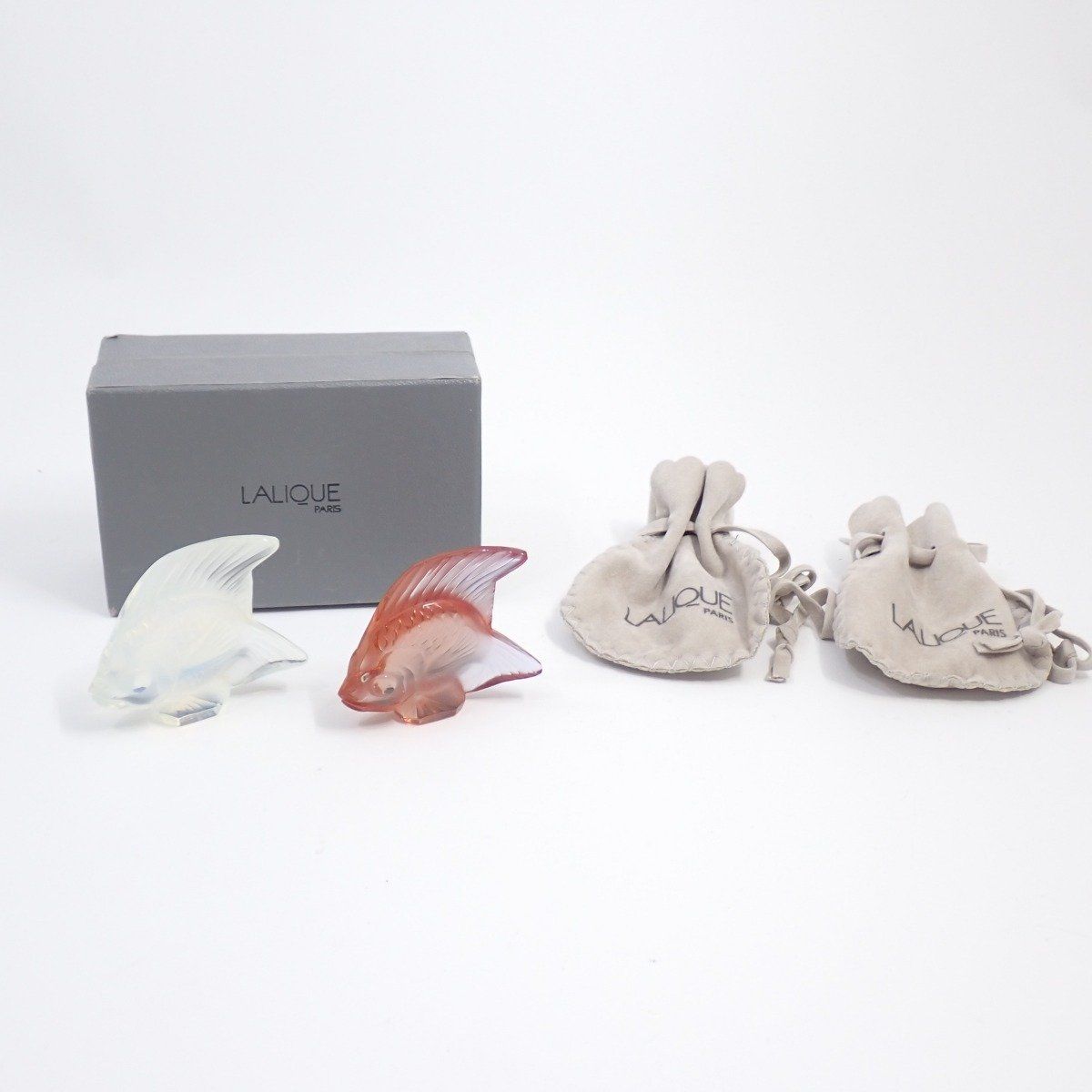 LALIQUE ラリック ポワソン 魚 オブジェ 置物 2体セット レッド