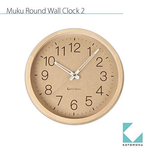 ナチュラル KATOMOKU muku round clock 2 ウォールナット ビーチ 電波