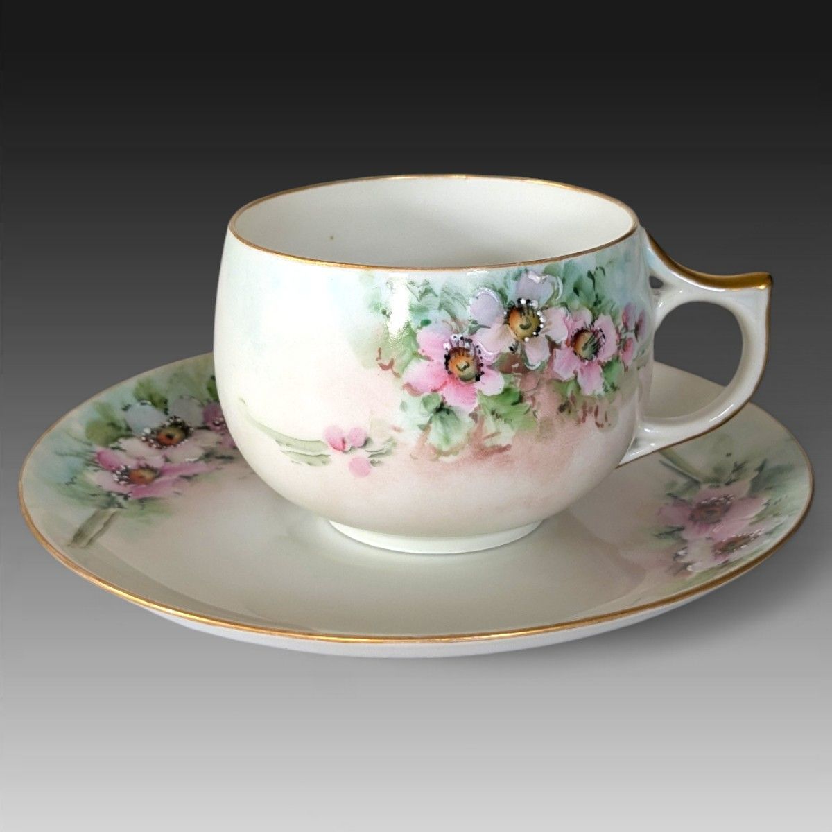 セーブル ババリア 手描き花絵＆金彩 カップ＆ソーサー＆プレート3枚セット パステル調エナメル装飾 1018