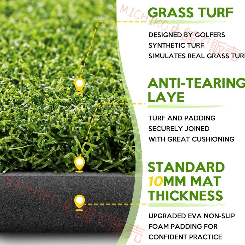 ゴルフマット ゴルフ 練習 マットゴルフ ヒッティング マ26mm 31mm ゴルフヒッティングマット 屋内および屋外練習 ゴルフターフ練習マット ゴルフボール10個 裏庭ドライビングとチッピングトレーニング用ゴルフティー9個付き 31MM
