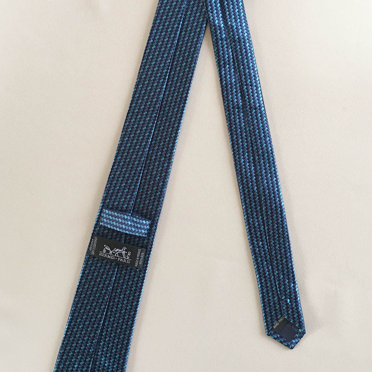 美品 エルメス HERMES ネクタイ シルク100% フランス製 ネイビー