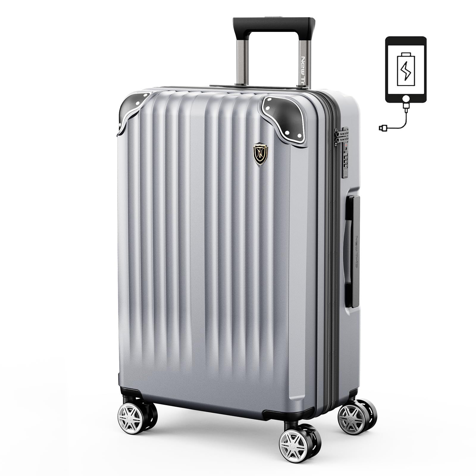 New Trip スーツケース キャリーケース 機内持ち込み PC 拡張機能＆USBポート＆ストッパー機能＆カップホルダー付き 軽量 大型 S|M|Lサイズ キャリーバッグ 耐衝撃 大容量 ファスナータイプ ダブルキャスター TSAロック 海外