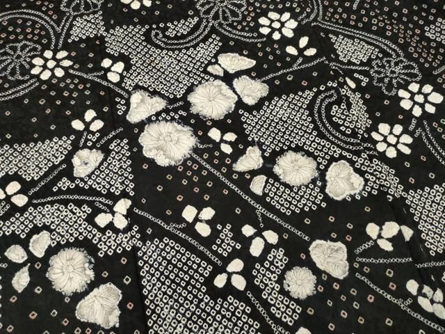 平和屋着物○訪問着 辻が花 総絞り 花唐草文 黒地 正絹 逸品