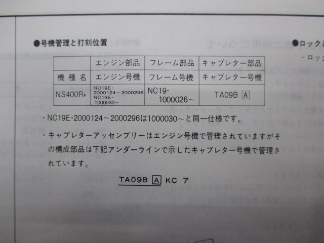 NS400R パーツリスト 5版 ホンダ 正規 中古 バイク 整備書 NC19 ...
