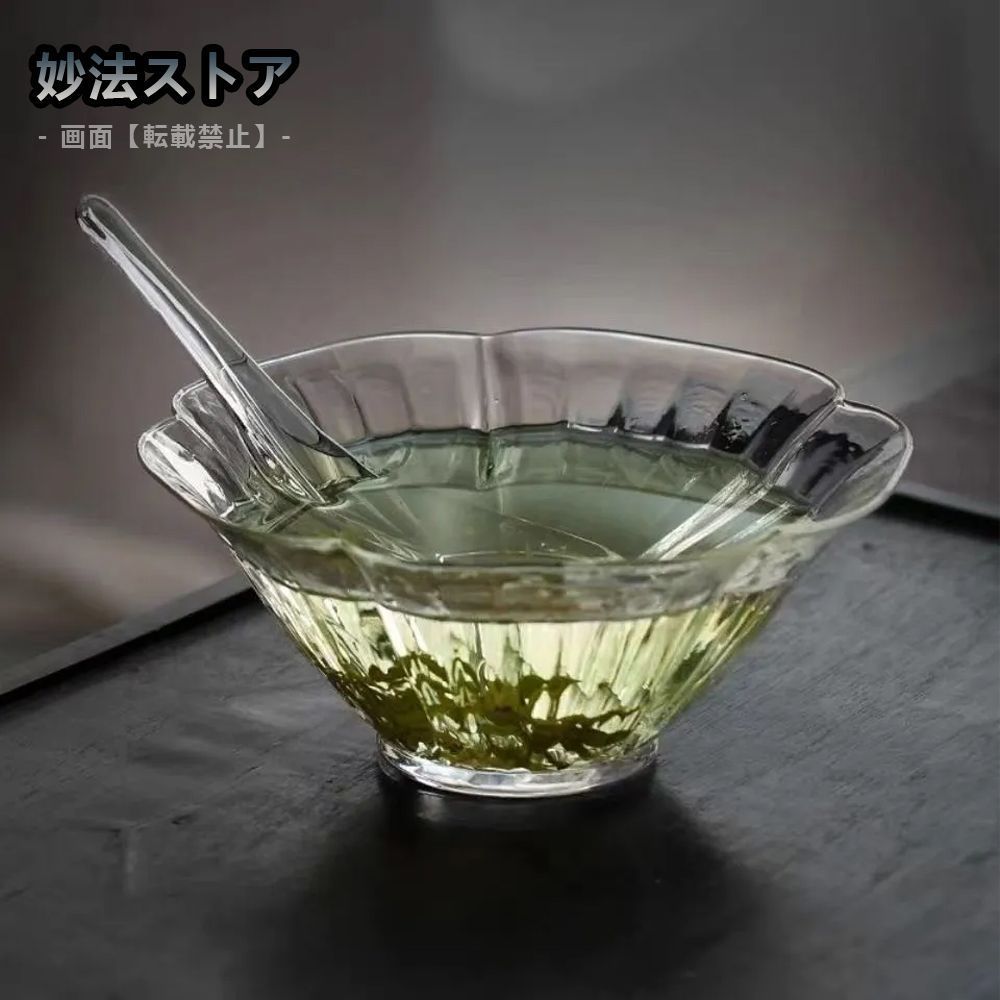 点茶法 碗のお茶淹れ ガラス 茶碗（ハイビスカス）＋蓮華れんげ