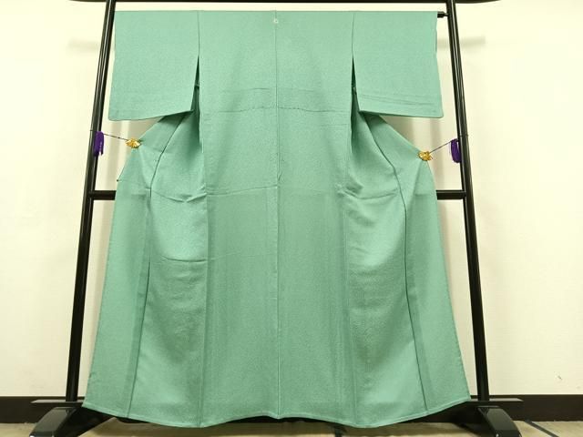 平和屋着物▽上質な色無地 単衣 青竹色 正絹 AABC3165jh