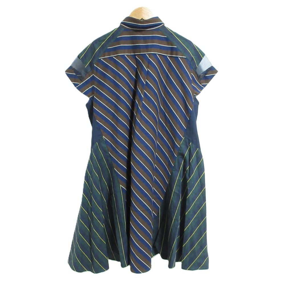 sacai サカイ ストライプ柄 ショートスリーブ フ チュニックシャツ ワンピース サイズ1 ネイビー系 マルチ レディース 古着