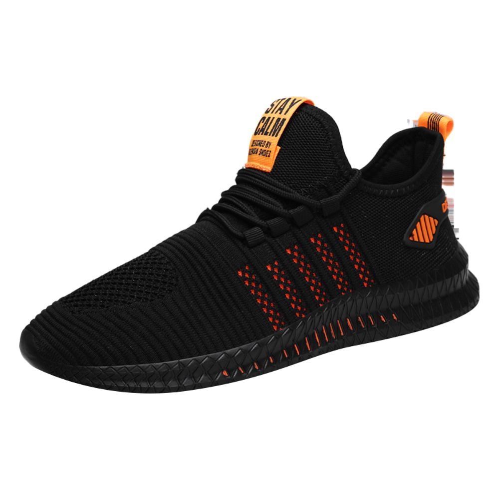 ブラック×オレンジ  44(27cm)  スニーカー pmysneaker0816 スニーカー ランニングシューズ ウォーキングシューズ ジョギングシューズ シューズ 靴 スポーツシューズ 運動靴 ひも靴 レースアップ 軽