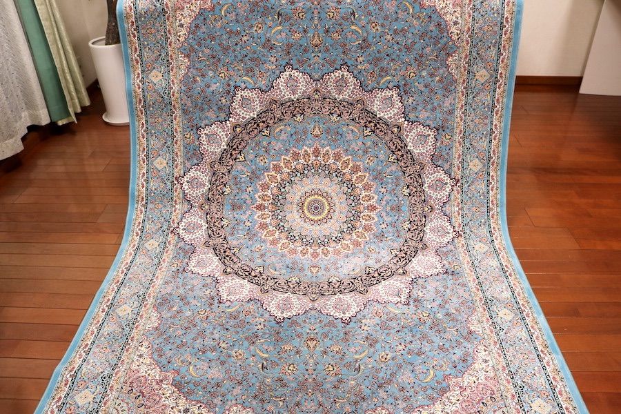 ◆ペルシャ絨毯◆149×230◆イラン産◆ターコイズブルー◆新品◆280万ノット