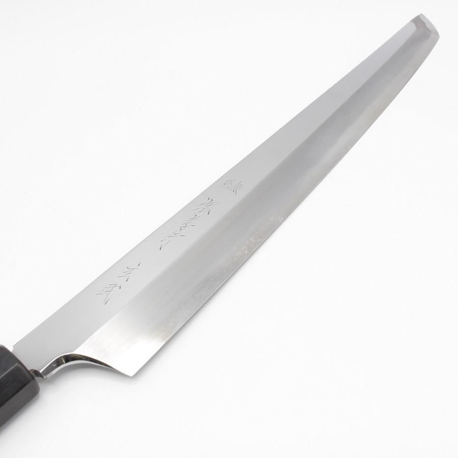 先丸 剣型 柳刃 白二鋼 尺一 剣型 先丸柳刃 白一鋼 390mm 水本焼 全鏡面仕上げ 波浮かし刃文