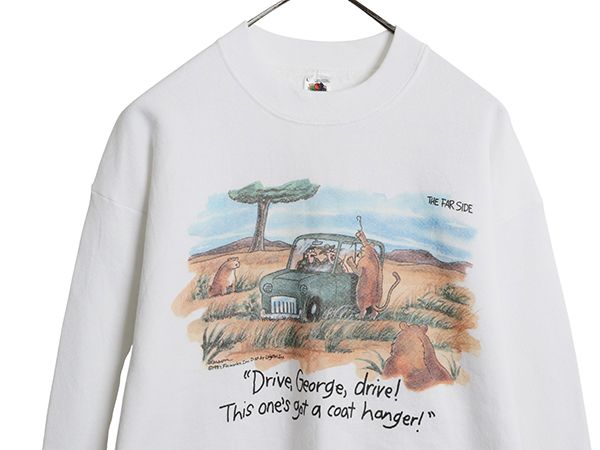 なクーポン配布中! 90s ジョーク イラスト プリント スウェット メンズ レディース L トレーナー キャラクター アニマル グラフィック 裏起毛