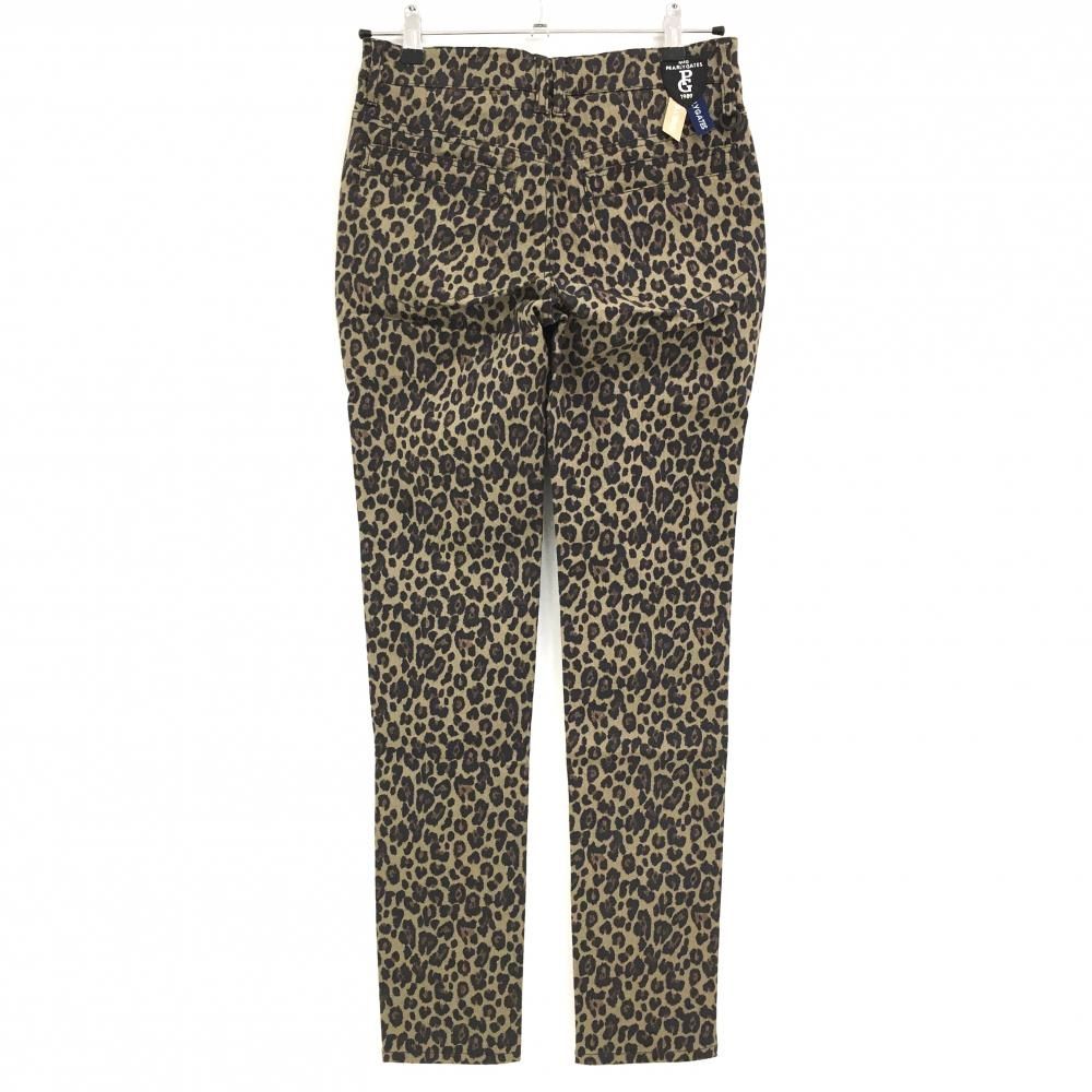 パーリーゲイツ パンツ ベージュ×ダークブラウン レオパード柄 ストレッチ レディース 0 S ゴルフウェア PEARLY GATES