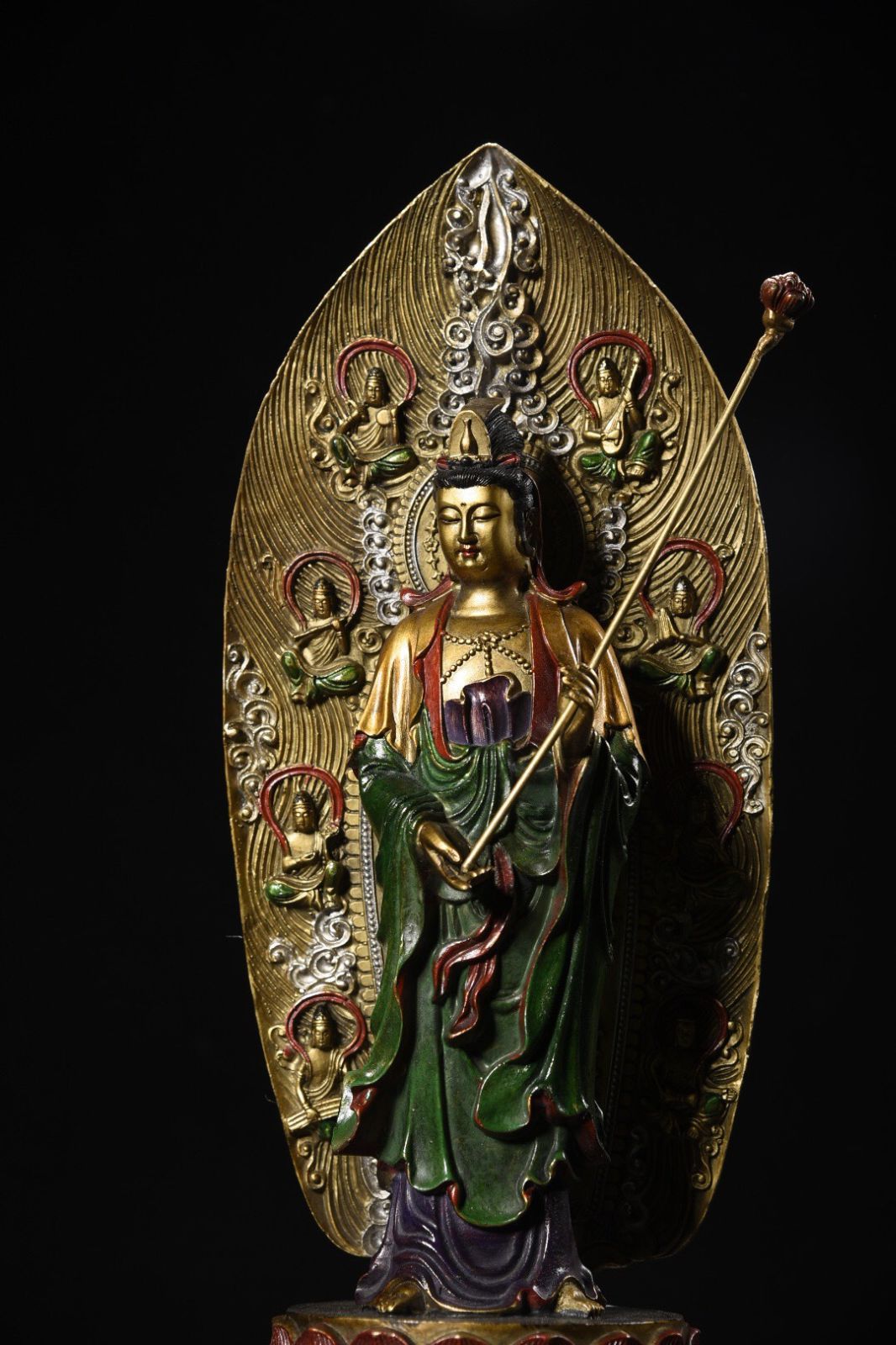 旧家蔵出し 銅製 金鍍 彩繪 大勢至菩薩像 仏像 宗教 仏教古美術