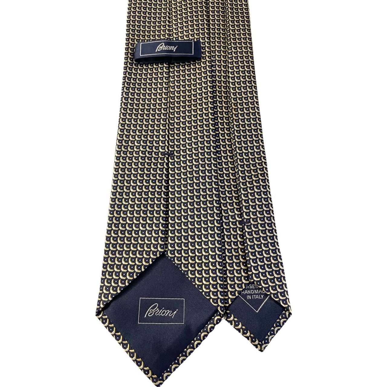 MADE IN ITALY製 Brioni HANDMADE ジャガード織り総柄シルクネクタイ