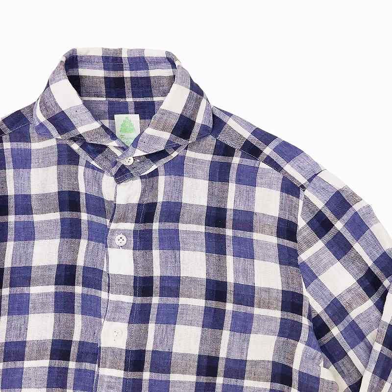 フィナモレ finamore 美品 カッタウェイリネンシャツ ギンガム 
