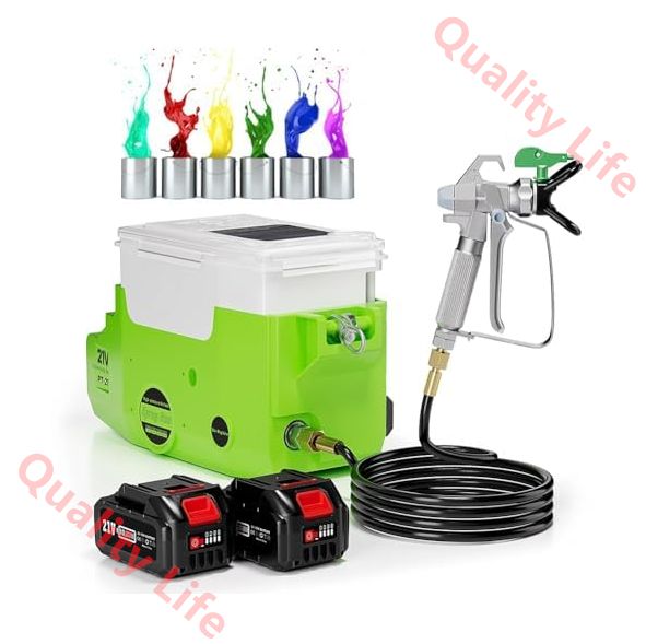 バックパックエアレスペイントスプレー500W 高圧コードレスウォールペイントスプレー バッテリー2個と充電器1個付き 6ギア速度調整 インテリアエクステリア家具フェンスホーム用