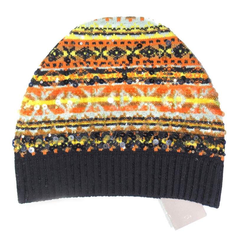 未使用 22aw ディオール DIOR CDダイヤモンド ビーニー ニット帽 スパンコール ノルディック柄 ウール ニットキャップ 帽子 M オレンジ 紺 マルチ メンズ １
