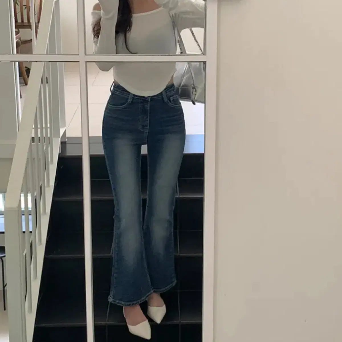 y2kロングブーツカットブラックデニムパンツ jasminbell