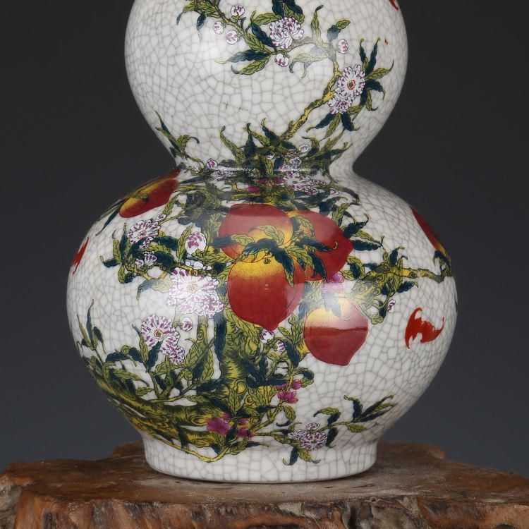 大清乾隆粉彩九桃紋瓢瓶 景徳鎮 陶磁器 装飾品 現代工芸品美術品