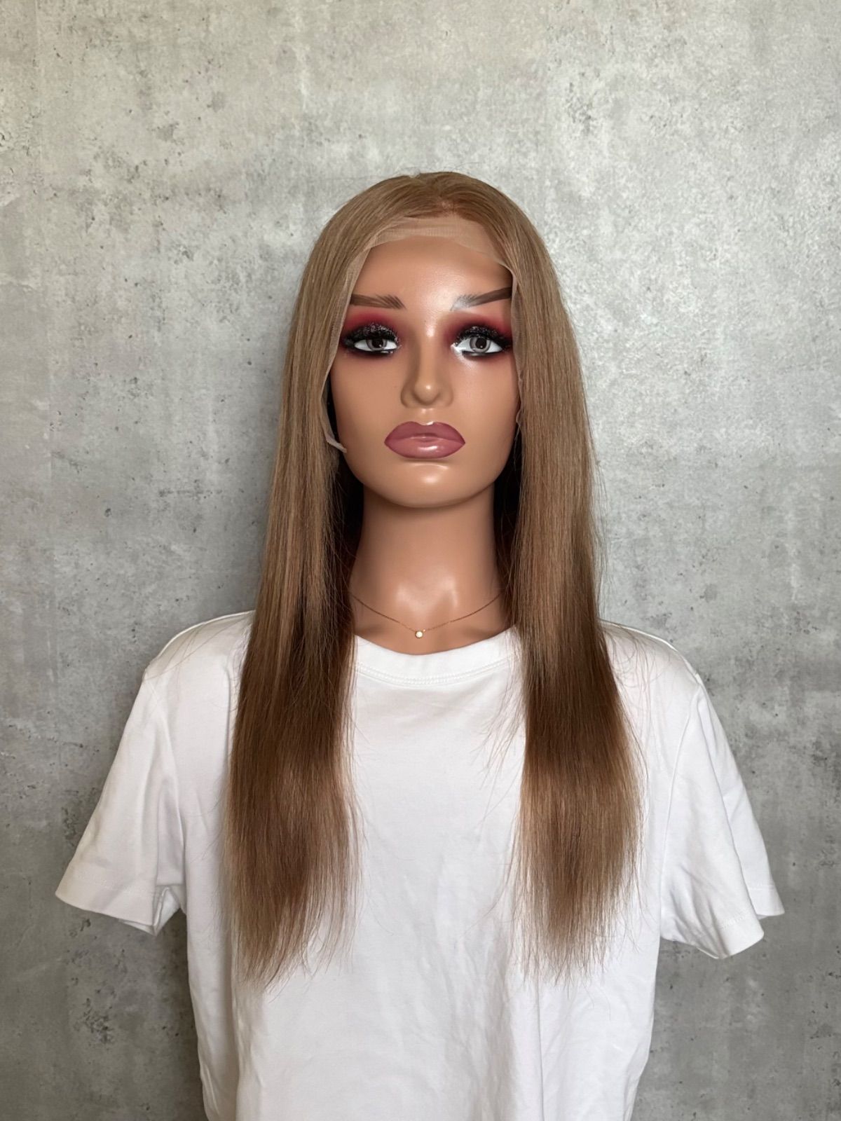 人毛 フルウィッグ|耳が出せる 自然なもみあげ|ミルクティーベージュ|ロング