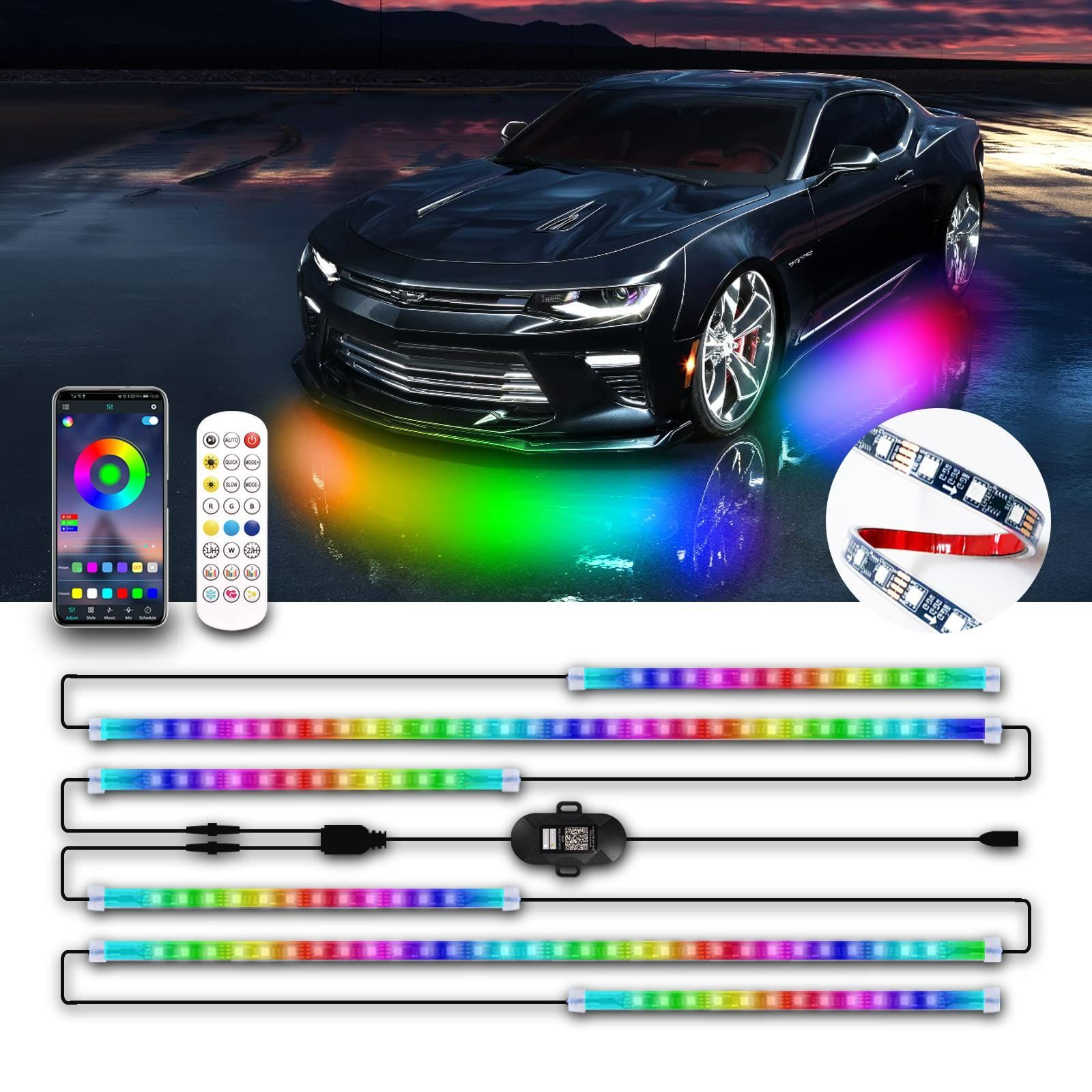 人気商品】MOREFULLS LED アンダーライト テープライト 車 RGB 6本