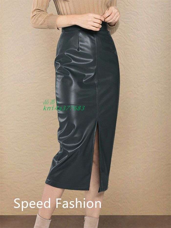 ハイウエスト スリム レザースカート レディース タイトスカート フェイクレザースカート シンプル 美脚 脚長 kni4a377683