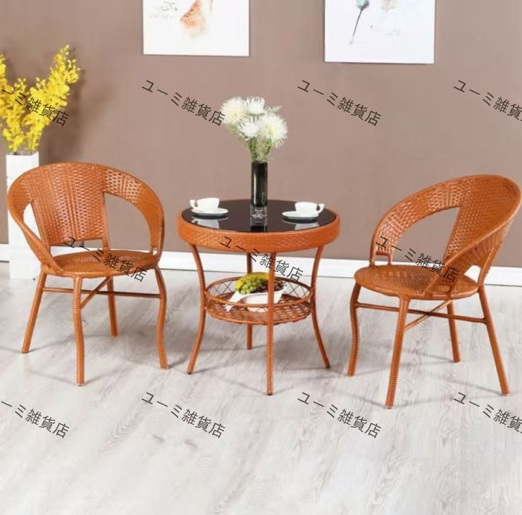 ガーデンテーブルセット ラタン調 屋外家具 3点セット 防水 テーブル チェア 組立簡単 耐荷重150KG 耐水 耐熱 耐日光 コンパクト ベランダ テーブルセット ガーデニング ベランダ 庭 室外用