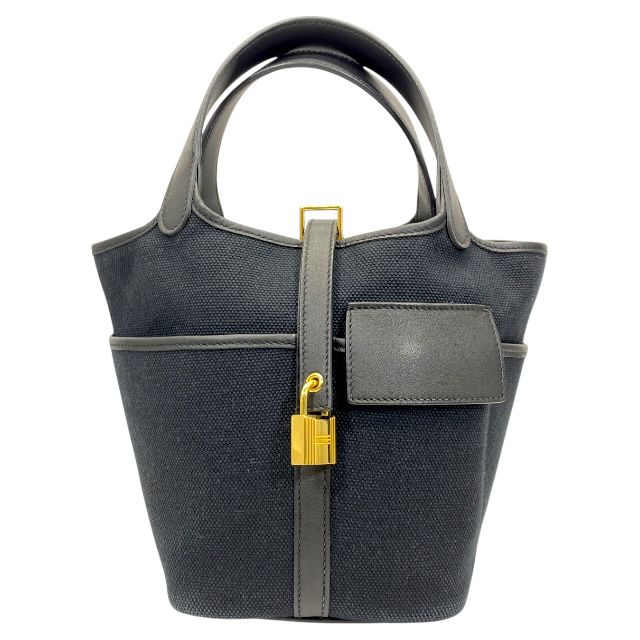 エルメス ピコタンロックカーゴ PM ハンドバック B刻印 トワルゴエラン ヴォースイフト キャンバス レザー ブルーマリン ブラック HERMES 安心品質 レディース ブランドバッグ 感 エレガント