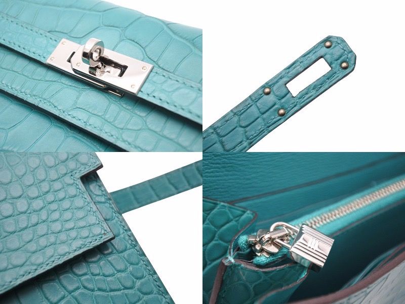 極美品 HERMES エルメス ケリーウォレット ヴェールヴェローヌ アリゲーター A刻印 長財布 箱付き 中古 49868 極美品 HERMES エルメス ケリーウォレット ヴェールヴェローヌ