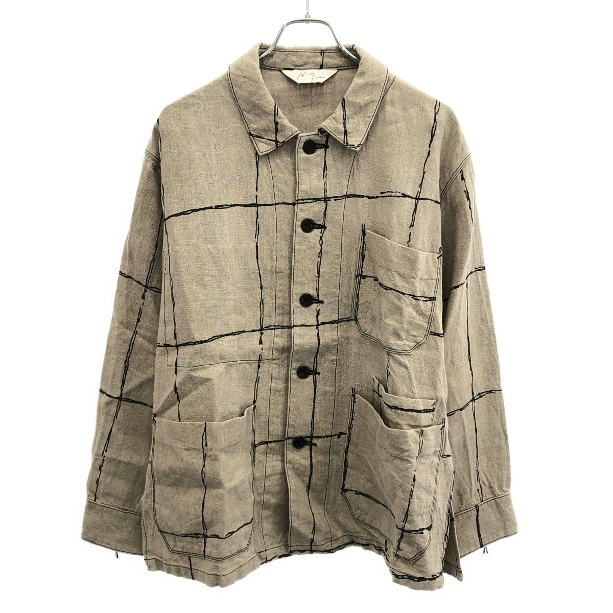 ANCELLM アンセルム 22SS DRAWING CHECK LINEN COVERALL ドローイングチェックリネンカバーオールジャケット ANC-JK01-A ナチュラル ベージュ系 1
