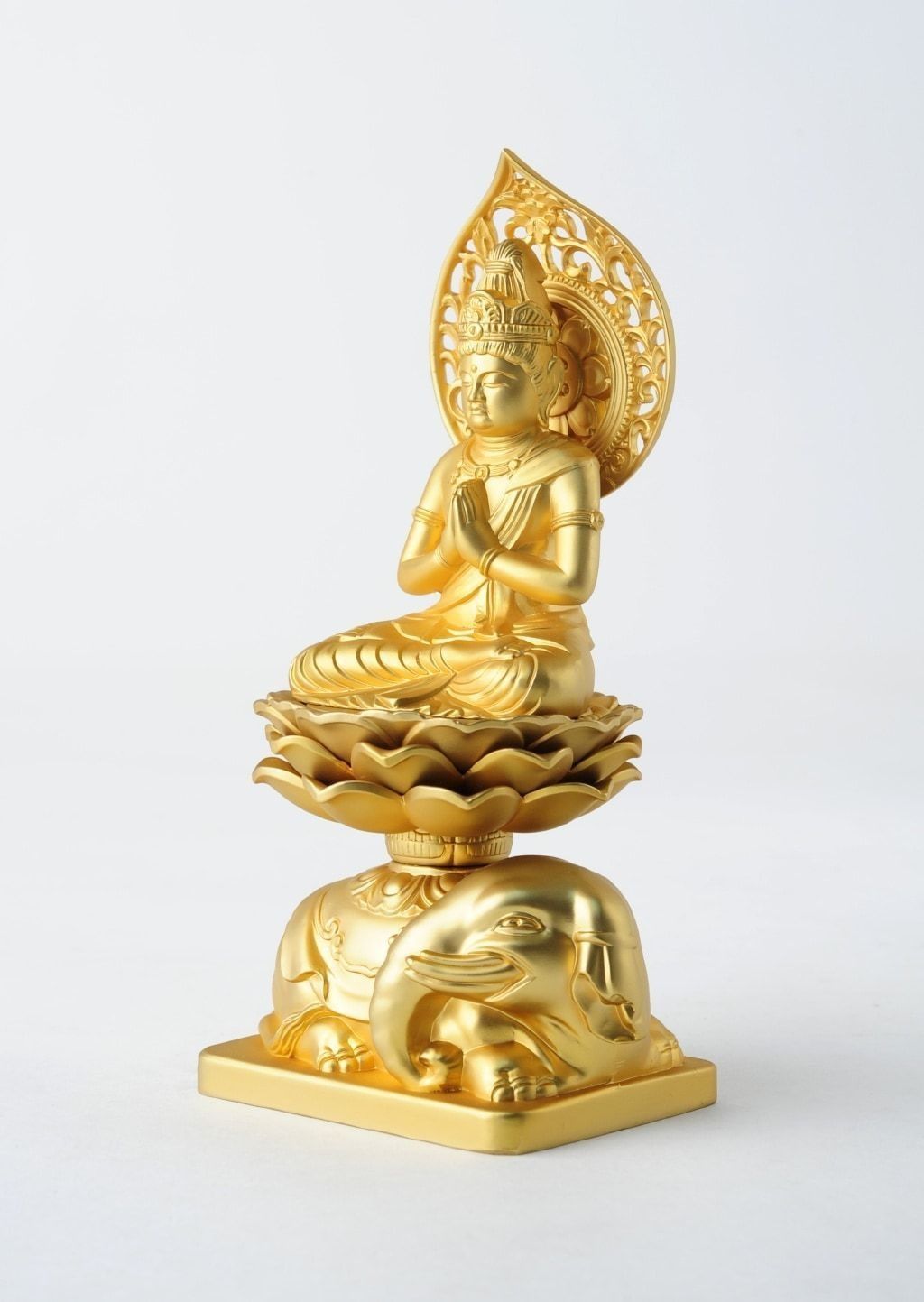 普賢菩薩 - 合金製 純金メッキ仕上げ 総高15cm 高岡銅器 仏像