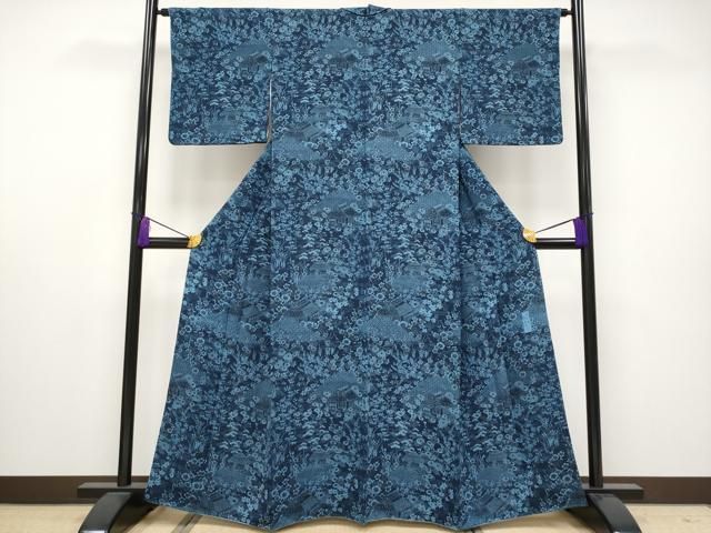 夜着　解き　筒描き　藍染　家紋　吉兆模様　蓑亀 4ccf04a1ff19c5f9d779a4cccd77b8