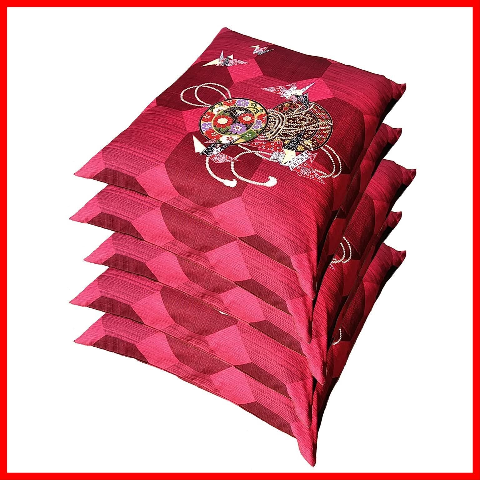 座布団カバー 55x59 5枚セット A鼓 レッド 55 59 綿 座布団 カバー