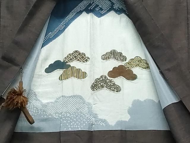 平和屋着物○男性 紬 羽織・袖なし羽織セット 霞文 正絹 逸品