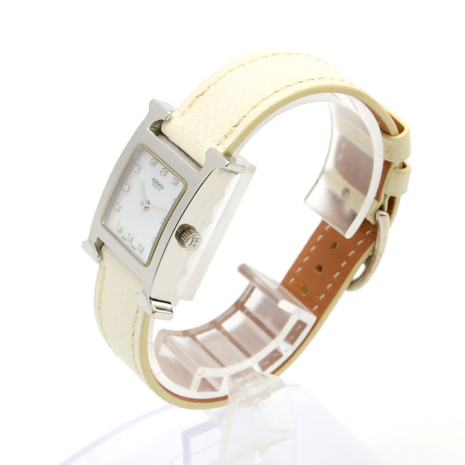 HERMES エルメス Hウォッチ HH1.210 12Pダイヤ クォーツ QZ SS×革 