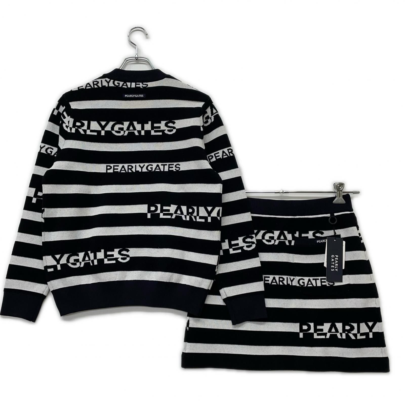 レディース パーリーゲイツ PEARLY GATES セットアップ 0 S 紺 ネイビー ボーダー クルーネックニット×スカート