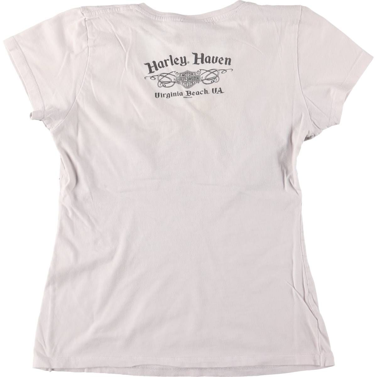 古着 ハーレーダビッドソン Vネック キャップスリーブ 大判プリント モーターサイクル バイクTシャツ レディースS相当 /eaa561323 古着 ハーレーダビッドソン Harley-Davidson Vネック キャップ