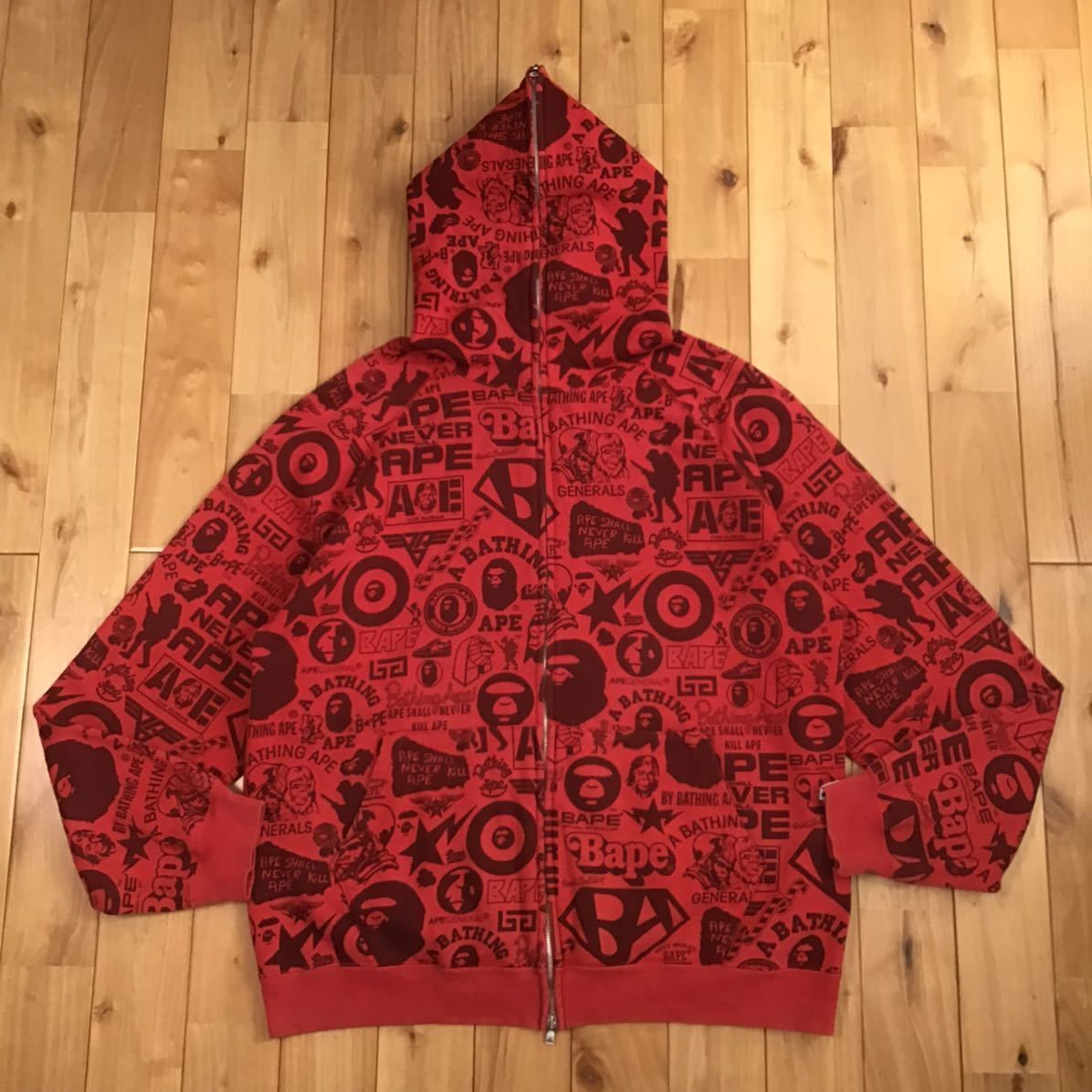 BAPE MIX LOGO フルジップ パーカー Lサイズ Red a bathing ape full