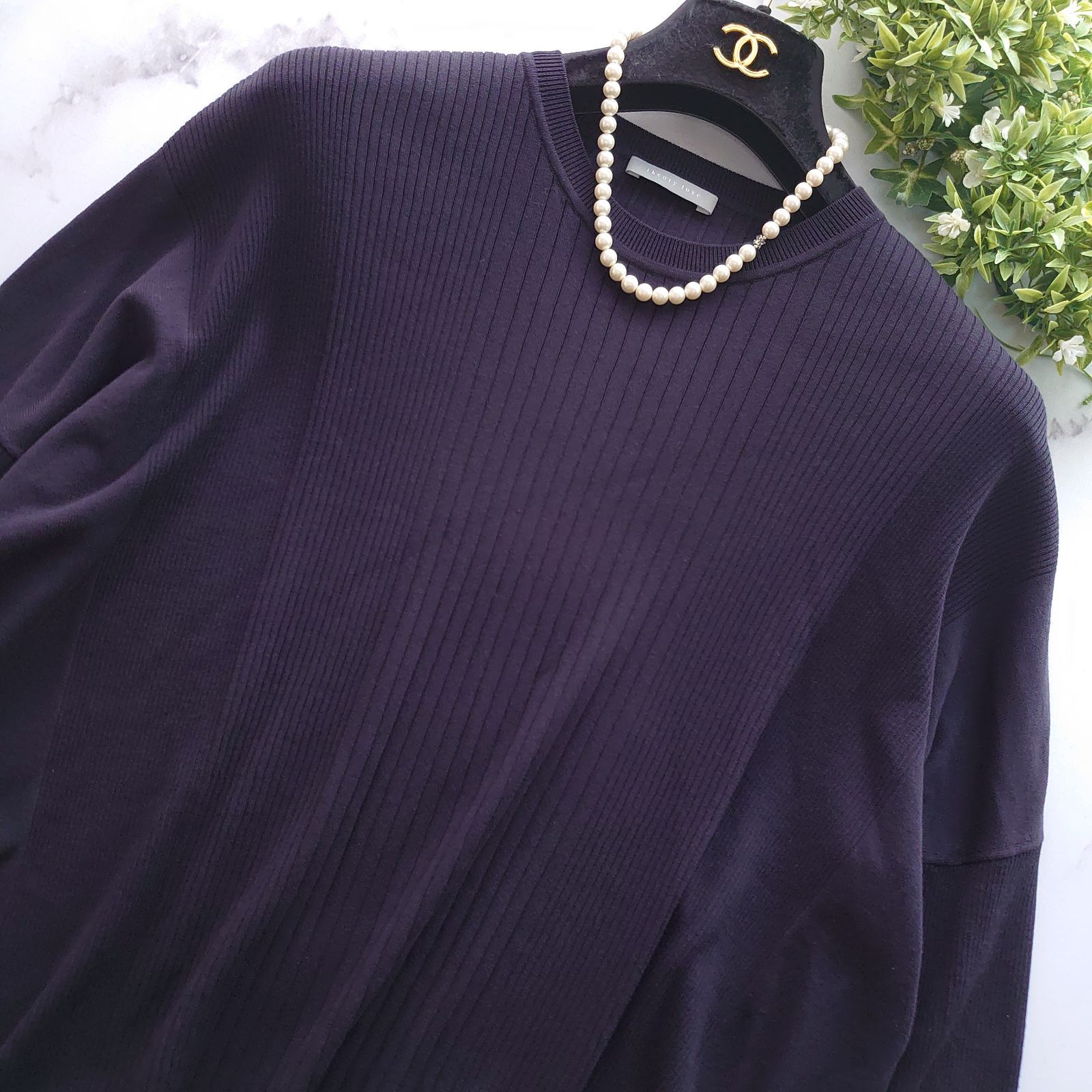 2025 セオリーリュクス シルク 七分袖 セーター ニット 紺 32