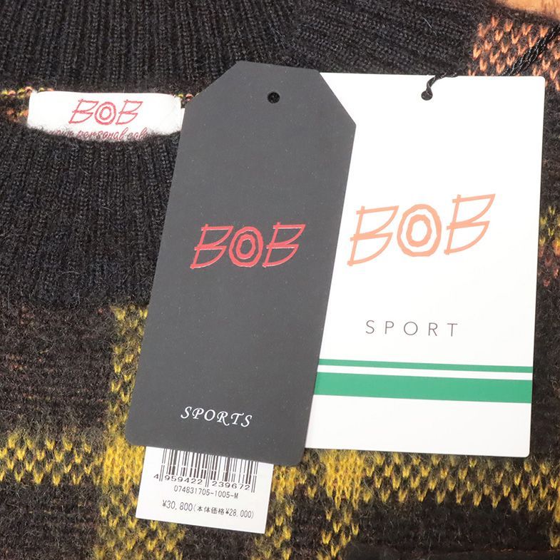 【新品】BOB　モックネックニット　ジャガード編み　メンズ　チェック　ハイランク 新品】BOB モックネックニット ジャガード編み メンズ チェック