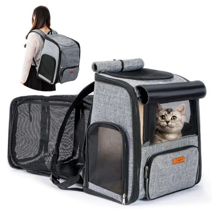 ペットキャリーリュック AIFY ペットバッグ ペットリュック 2in1 ペット持ち運ぶ 広々空間 猫 犬 小型犬 中型犬用 ドライブ キャンピング 旅行 通院 災害避難用 45×38×66 8kg 耐荷