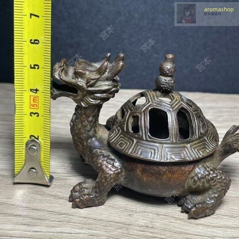 超美品! 金属 古銅彫 瑞獣 金 銅器 竜亀香炉 透かし 瓢箪蓋香炉