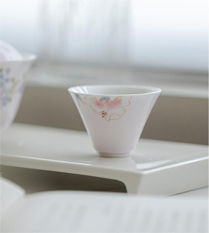 茶杯 杏粉 手描きの花 中国茶器 陶磁 台湾茶器 中国茶YEDA3910